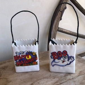 HALLOWEEN👻DECOR 2 Cute Ceramic Ghost Bags NEW USA